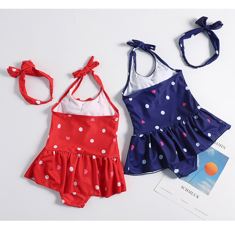 Jauki Girls Dot Peldkostīms Bērnu Gallus Peldkostīmi Augstas kvalitātes elpojoši Sandbeach peldkostīmi Sarkani tumši zili bērnu peldkostīmi