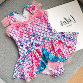 Mermaid Kids Girl One Piece peldkostīms Tīkla bērnu peldkostīms ar svārkiem Jauki maza meitene peldēšanai pludmales svārki peldkostīmi
