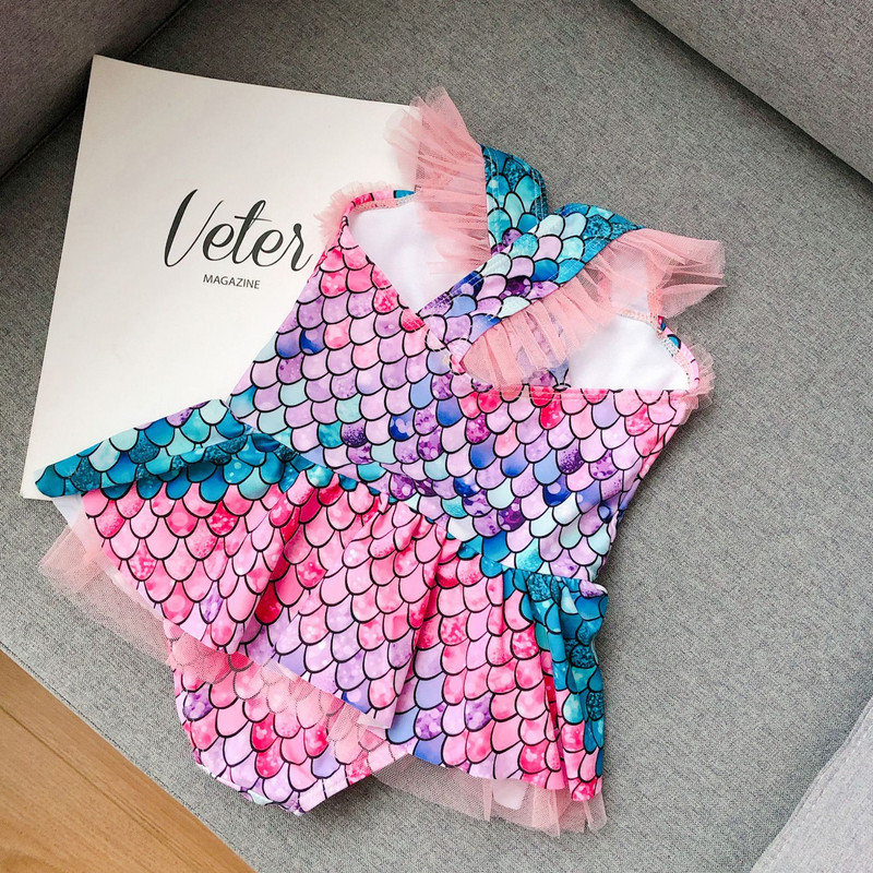 Mermaid Kids Girl One Piece peldkostīms Tīkla bērnu peldkostīms ar svārkiem Jauki maza meitene peldēšanai pludmales svārki peldkostīmi