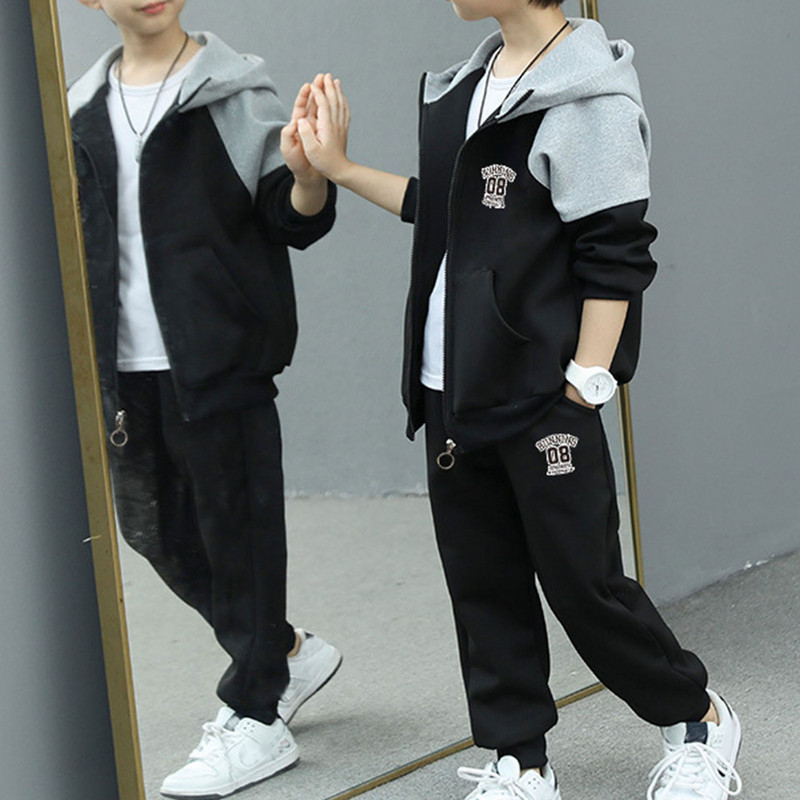 Zēnu treniņtērpu komplekts Ikdienas sporta krekli ar kapuci garās bikses treniņtērpi zēniem apģērbi no 4 līdz 12 gadiem bērniem sporta apģērbs bērnu sporta apģērbs