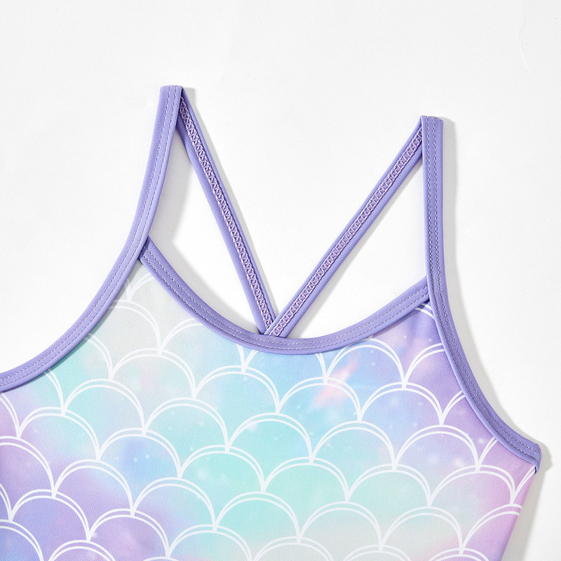 Fish Scale Toddler Baby Girls Viengabala peldkostīms Kids Tutu Bērnu peldkostīmi 2-8G Zīdaiņu peldkostīms Criss Cross pludmales apģērbs