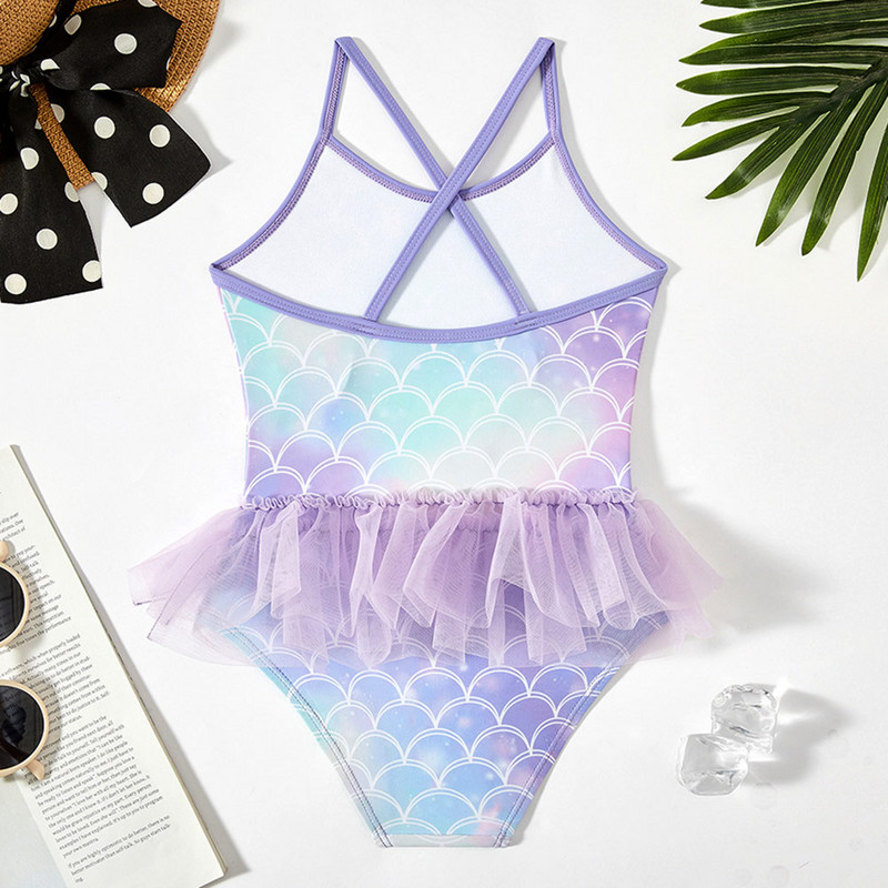 Fish Scale Toddler Baby Girls Viengabala peldkostīms Kids Tutu Bērnu peldkostīmi 2-8G Zīdaiņu peldkostīms Criss Cross pludmales apģērbs
