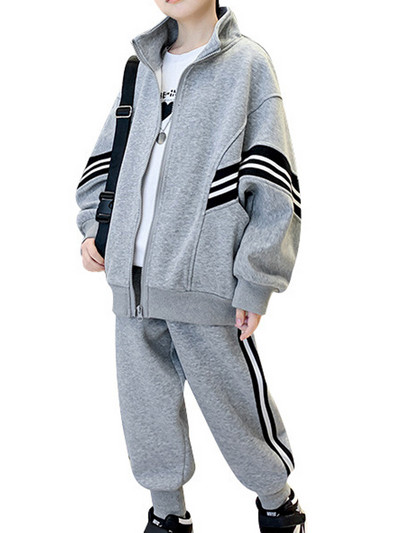 Bērni Zēni Bērnu Sporta Komplekts Ikdienas tērpi Treniņtērps Virsdrēbes Garām piedurknēm Svītraina Apdruka Rāvējslēdzējs Mētelis Jaka ar Biksēm Apģērbi