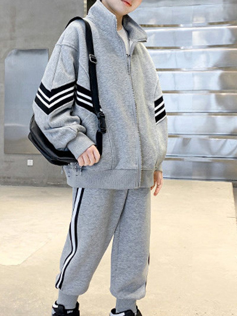 Bērni Zēni Bērnu Sporta Komplekts Ikdienas tērpi Treniņtērps Virsdrēbes Garām piedurknēm Svītraina Apdruka Rāvējslēdzējs Mētelis Jaka ar Biksēm Apģērbi