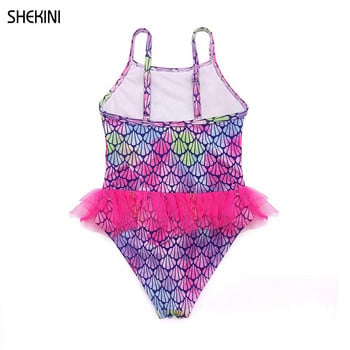 SHEKINI Gril\'s One Piece Print Swimsuits Teen Cute Ruffle Tulle Bathing Suit One Word Collar Tienage Girls Bikini Beachwear