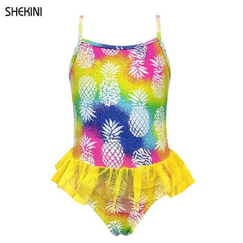 SHEKINI Gril\'s One Piece Print Swimsuits Teen Cute Ruffle Tulle Bathing Suit One Word Collar Tienage Girls Bikini Beachwear