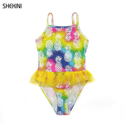 SHEKINI Gril`s One Piece Print Swimsuits Teen Cute Ruffle Tulle Bathing Suit One Word Collar Tienage Girls Bikini Beachwear
