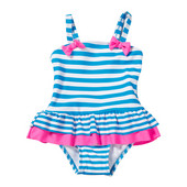 Csíkos csecsemő baba lányok egyrészes fürdőruha fodros szegéllyel szoknyával Kislányok fürdőruha Gyermek fürdőruha Strand fürdőruha