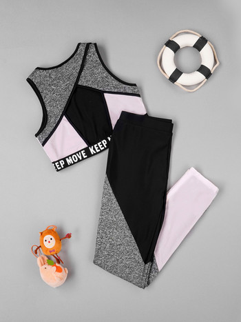 TiaoBug Summer Kids Girls Workout Running Sports Suit Round Deckline Midriff-Baring Tops+Tight Pants Йога Фитнес Анцуг