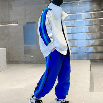 Παιδική φόρμα για αγόρια με πλάγια ρίγες αθλητικές φόρμες casual μακρυμάνικο γιακά με φερμουάρ Φούτερ Ελαστική μέση κοστούμι παντελόνι τζόκινγκ