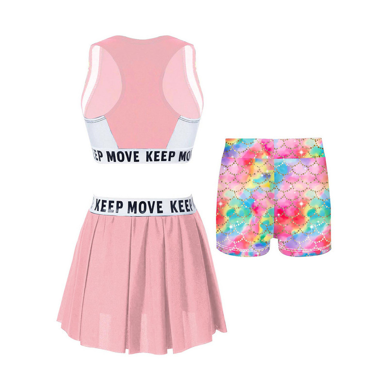 Modes Bērnu Meiteņu Sporta Top Vestes Svārki Šortu Komplekts 3Gb Sporta Apģērbs Deju Tenisa Komplekti Vingrošanas zāle Treniņiem Badmintons Āra Sporta Apģērbs