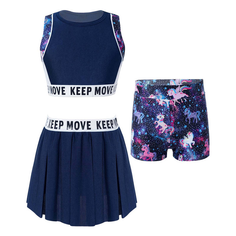 Modes Bērnu Meiteņu Sporta Top Vestes Svārki Šortu Komplekts 3Gb Sporta Apģērbs Deju Tenisa Komplekti Vingrošanas zāle Treniņiem Badmintons Āra Sporta Apģērbs