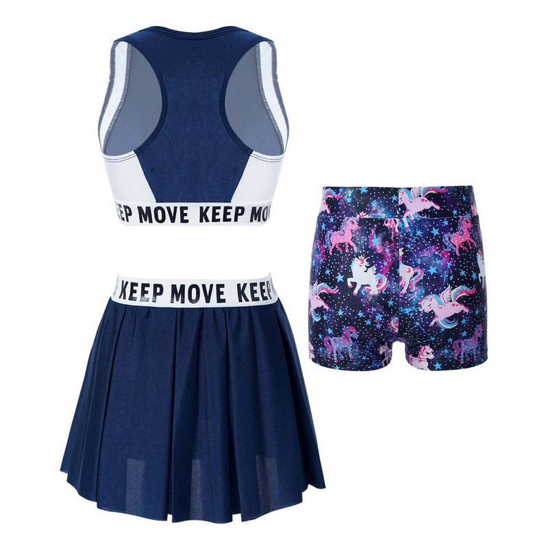 Modes Bērnu Meiteņu Sporta Top Vestes Svārki Šortu Komplekts 3Gb Sporta Apģērbs Deju Tenisa Komplekti Vingrošanas zāle Treniņiem Badmintons Āra Sporta Apģērbs