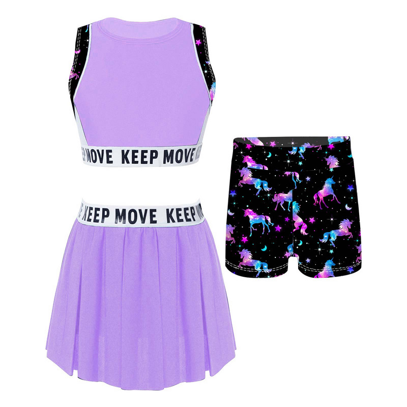 Modes Bērnu Meiteņu Sporta Top Vestes Svārki Šortu Komplekts 3Gb Sporta Apģērbs Deju Tenisa Komplekti Vingrošanas zāle Treniņiem Badmintons Āra Sporta Apģērbs