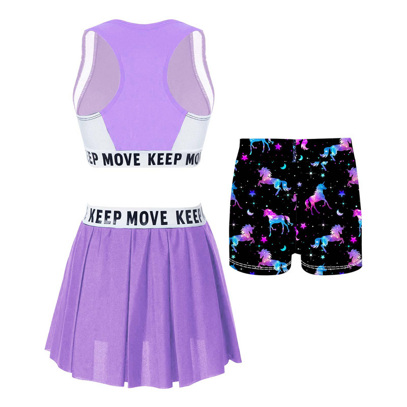 Modes Bērnu Meiteņu Sporta Top Vestes Svārki Šortu Komplekts 3Gb Sporta Apģērbs Deju Tenisa Komplekti Vingrošanas zāle Treniņiem Badmintons Āra Sporta Apģērbs