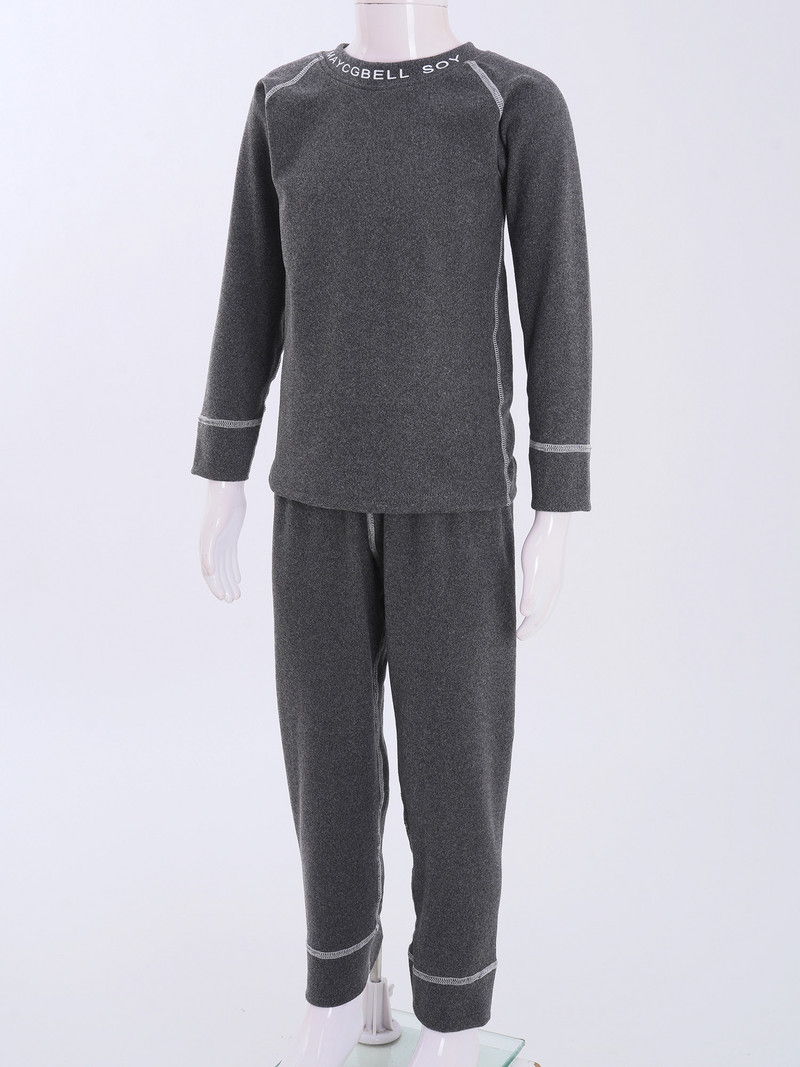 Zimski dječji set termo donjeg rublja od flisa za djecu Topla dnevna odjeća Topla dnevna odjeća s printom slova okrugli izrez Majice dugih rukava s hlačama