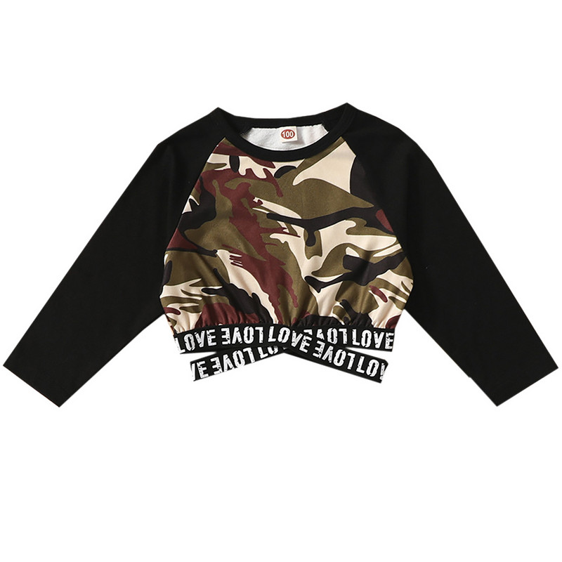 Lastele Tüdrukutele Kamuflaažiprintiga Jõusaali Spordiülikond pikkade varrukatega Tähedega Trükitud Crop Top Kõrge vöökoht elastne vöökoht Pükste komplekt