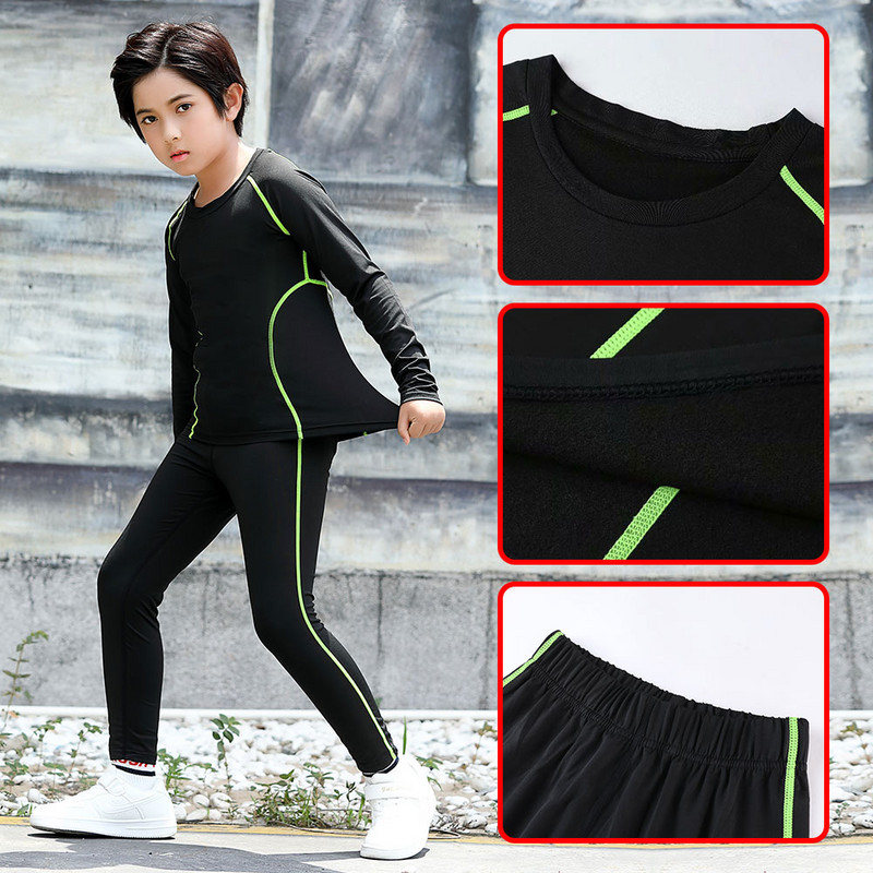 Vaikiški sportiniai kostiumai Antimikrobinis tamprus terminis apatinis trikotažas berniukui Futbolo treniruočių drabužiai Poliesterio sportinis kostiumas vaikams