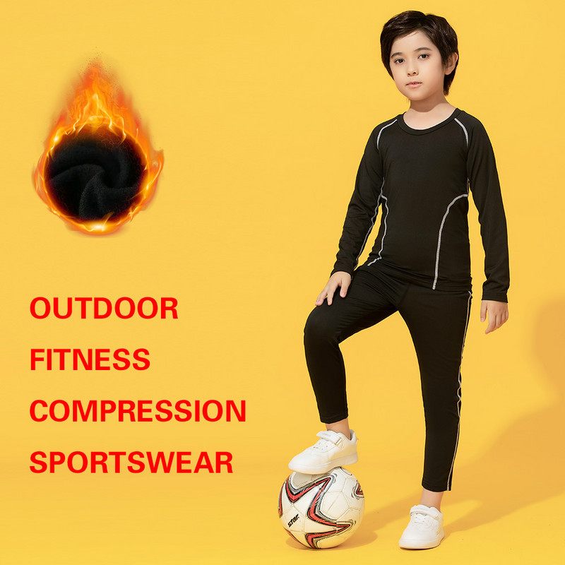 Vaikiški sportiniai kostiumai Antimikrobinis tamprus terminis apatinis trikotažas berniukui Futbolo treniruočių drabužiai Poliesterio sportinis kostiumas vaikams