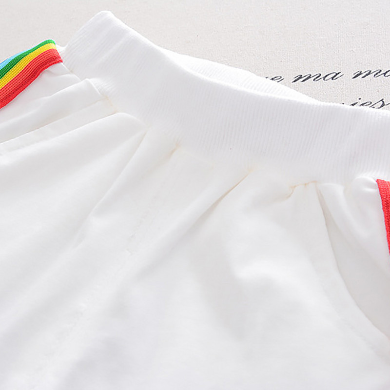 2 db Kids Unisex Lányok Fiú Nyári Sport öltöny Szivárványmintás Csíkos kapucnis kapucnis rövid ujjú pulóver felső és nadrág szett