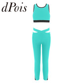 Jóga set pre dievčatá, športové oblečenie s racerback vesta top + nohavice, detské športové oblečenie, detské baletné gymnastické outfity, cvičebný overal