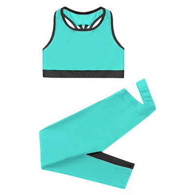 Jóga set pre dievčatá, športové oblečenie s racerback vesta top + nohavice, detské športové oblečenie, detské baletné gymnastické outfity, cvičebný overal