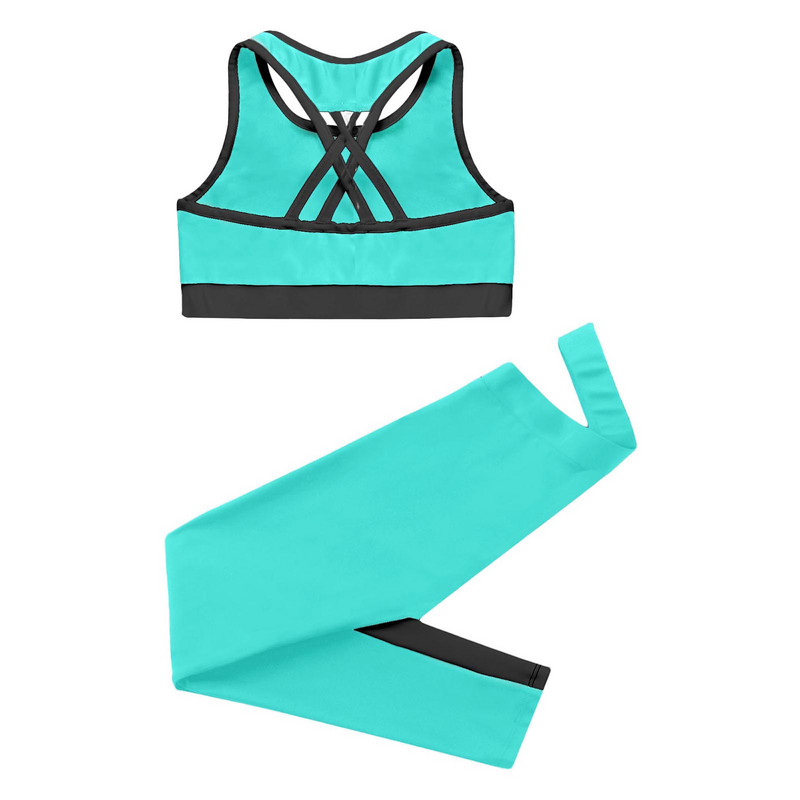 Jóga set pre dievčatá, športové oblečenie s racerback vesta top + nohavice, detské športové oblečenie, detské baletné gymnastické outfity, cvičebný overal