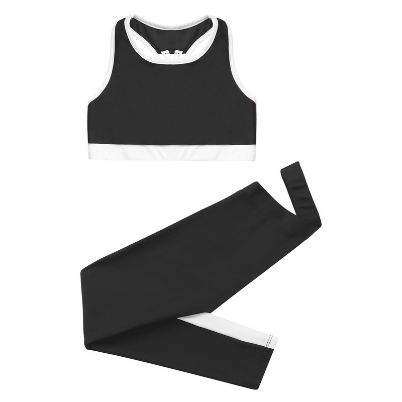Jóga set pre dievčatá, športové oblečenie s racerback vesta top + nohavice, detské športové oblečenie, detské baletné gymnastické outfity, cvičebný overal