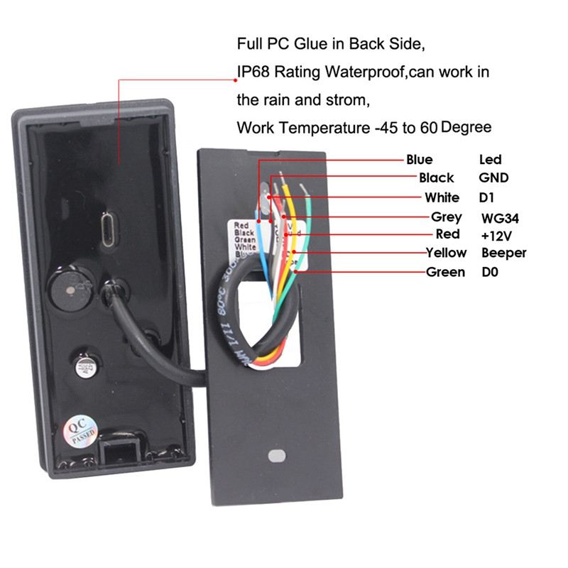1komplekt IP68 veekindel lähedus RFID 125Khz must Wiegandi väljundiga ID-kaardi lugeja Wiegandi juurdepääsukontrolli jaoks