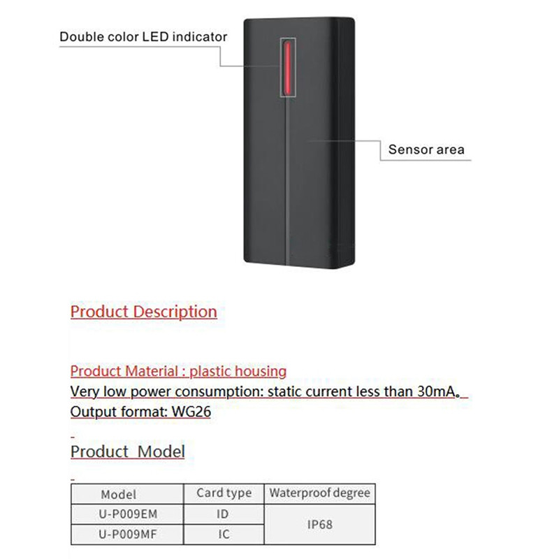 1komplekt IP68 veekindel lähedus RFID 125Khz must Wiegandi väljundiga ID-kaardi lugeja Wiegandi juurdepääsukontrolli jaoks