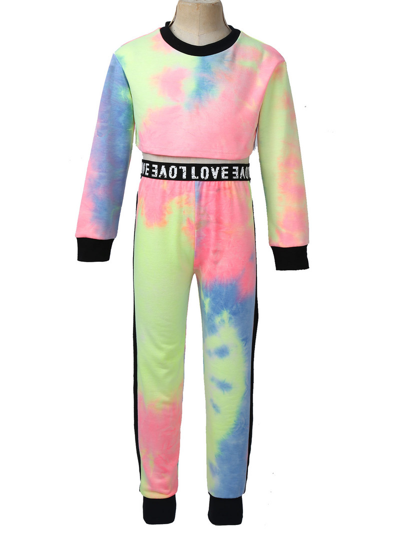 Dječja Djevojka Sportska odjeća s printom na kravatu S kratkim rukavima Majica s kratkim rukavima Hlače s printom slova Dječja gimnastička trenirka