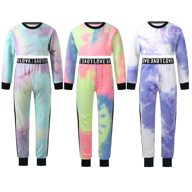 Dječja Djevojka Sportska odjeća s printom na kravatu S kratkim rukavima Majica s kratkim rukavima Hlače s printom slova Dječja gimnastička trenirka