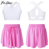 Sportska majica bez rukava za trčanje za djecu, djevojke, majica s elastičnim pojasom i vezicama za vježbanje, tenis, joga, gimnastički set