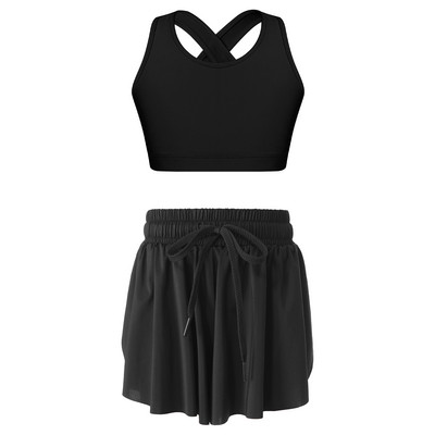 Sportska majica bez rukava za trčanje za djecu, djevojke, majica s elastičnim pojasom i vezicama za vježbanje, tenis, joga, gimnastički set