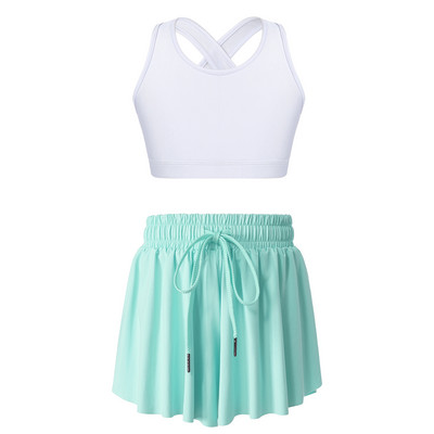 Sportska majica bez rukava za trčanje za djecu, djevojke, majica s elastičnim pojasom i vezicama za vježbanje, tenis, joga, gimnastički set