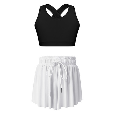 Sportska majica bez rukava za trčanje za djecu, djevojke, majica s elastičnim pojasom i vezicama za vježbanje, tenis, joga, gimnastički set