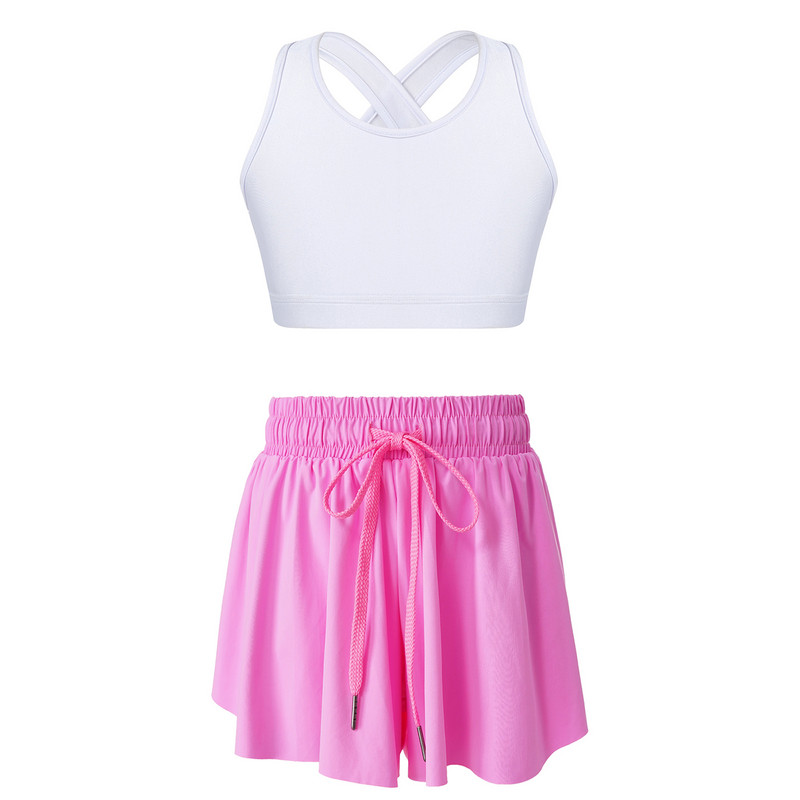 Sportska majica bez rukava za trčanje za djecu, djevojke, majica s elastičnim pojasom i vezicama za vježbanje, tenis, joga, gimnastički set