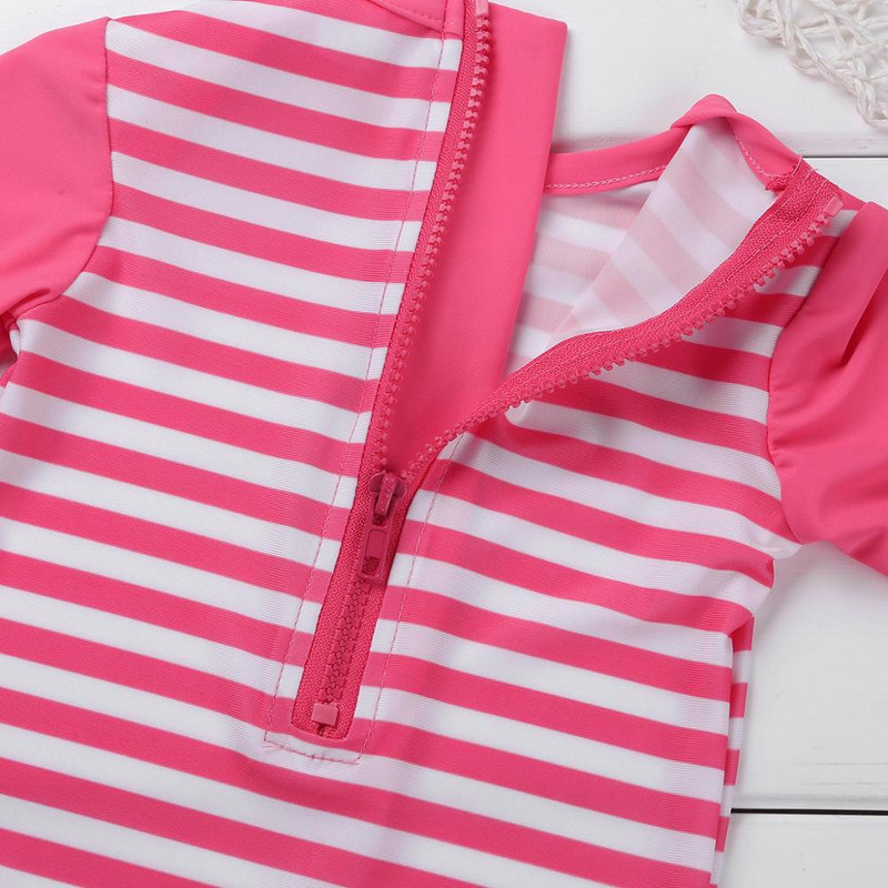 Lapsed, tüdrukud, ühes tükis pikkade varrukatega lööbekaitsed, pingviinimustriga trükitud triibuline ujumistrikoo Väikelaste ujumisriided, tüdrukute beebide ujumistrikoo