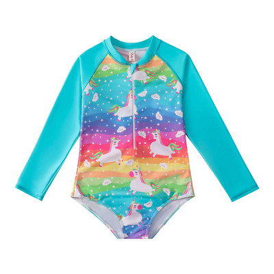 Nyári gyerekek lányok brazil úszó kombiné Fürdőruha hosszú ujjú elülső cipzáras Rajzfilm egyrészes öltönyök strandfürdő Body