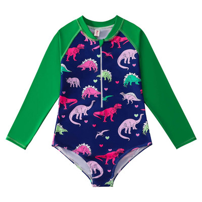 Nyári gyerekek lányok brazil úszó kombiné Fürdőruha hosszú ujjú elülső cipzáras Rajzfilm egyrészes öltönyök strandfürdő Body