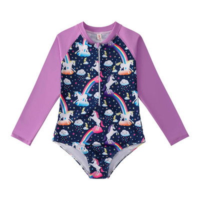 Nyári gyerekek lányok brazil úszó kombiné Fürdőruha hosszú ujjú elülső cipzáras Rajzfilm egyrészes öltönyök strandfürdő Body