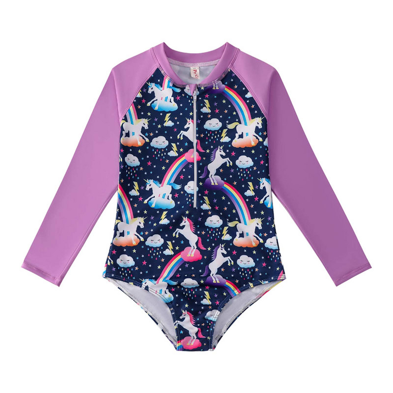 Nyári gyerekek lányok brazil úszó kombiné Fürdőruha hosszú ujjú elülső cipzáras Rajzfilm egyrészes öltönyök strandfürdő Body