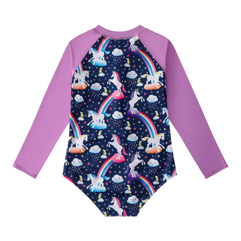 Nyári gyerekek lányok brazil úszó kombiné Fürdőruha hosszú ujjú elülső cipzáras Rajzfilm egyrészes öltönyök strandfürdő Body
