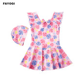 Laste ujumisriided Tüdrukute ujumistrikoo ühes tükis ujumisseelik bikiinid Laste suvise rannakandmise mustriga ujumiskostüüm ujumismütsiga