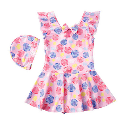 Laste ujumisriided Tüdrukute ujumistrikoo ühes tükis ujumisseelik bikiinid Laste suvise rannakandmise mustriga ujumiskostüüm ujumismütsiga