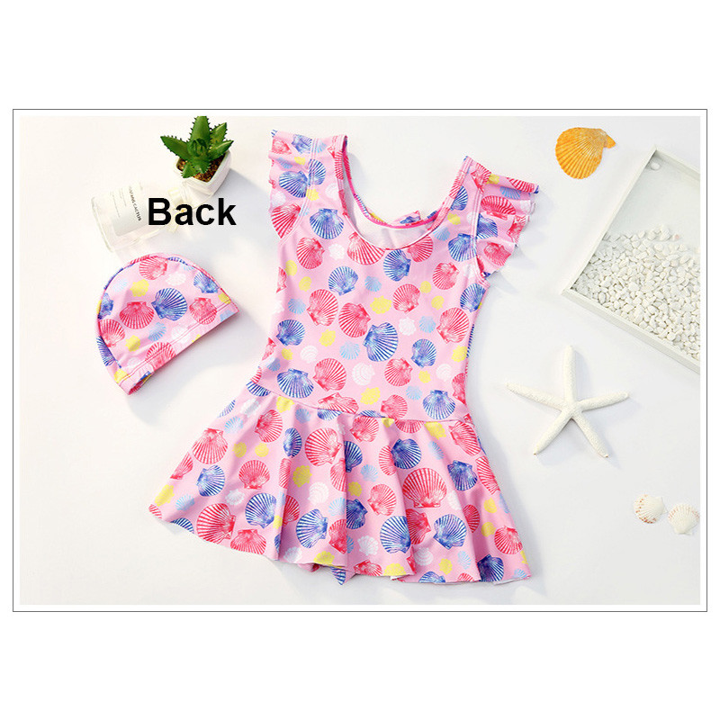 Laste ujumisriided Tüdrukute ujumistrikoo ühes tükis ujumisseelik bikiinid Laste suvise rannakandmise mustriga ujumiskostüüm ujumismütsiga