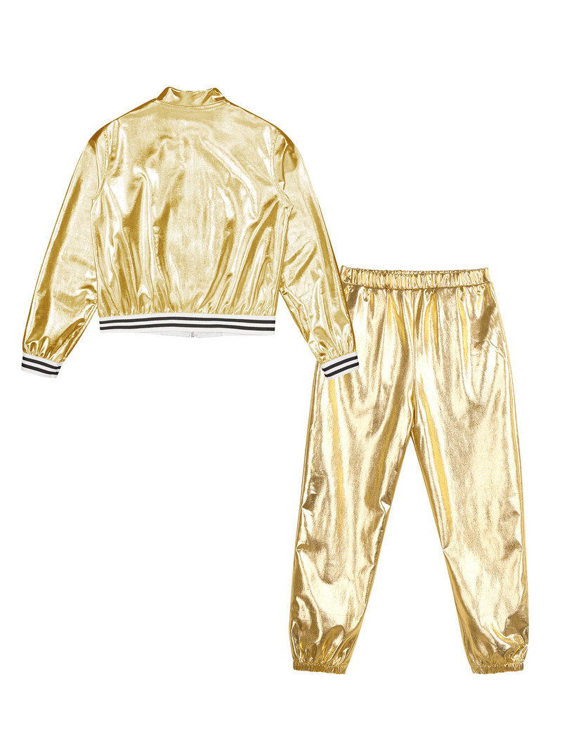 Moda za djecu Djevojčice Metalik Sportska oprema Odjeća za vježbanje Jakna dugih rukava s patentnim zatvaračem s hlačama visokog struka Ulična odjeća Trenirke