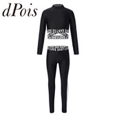 2 бр. Детски анцузи за момичета Комплект спортни екипи Скъсено горнище с щампа с букви с дълъг ръкав + панталони Детско облекло за спорт Спортно облекло