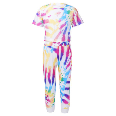 Šareno dječje pamučno ljetno odijelo za djevojčice Trenirka s tie dye printom Odjeća za vježbanje Kratka majica i komplet hlača Sportska ležerna odjeća