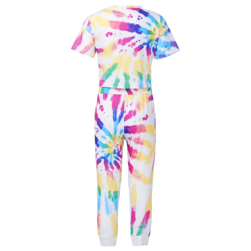 Šareno dječje pamučno ljetno odijelo za djevojčice Trenirka s tie dye printom Odjeća za vježbanje Kratka majica i komplet hlača Sportska ležerna odjeća